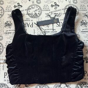 Black Velvet Ruched Corset Crop Top